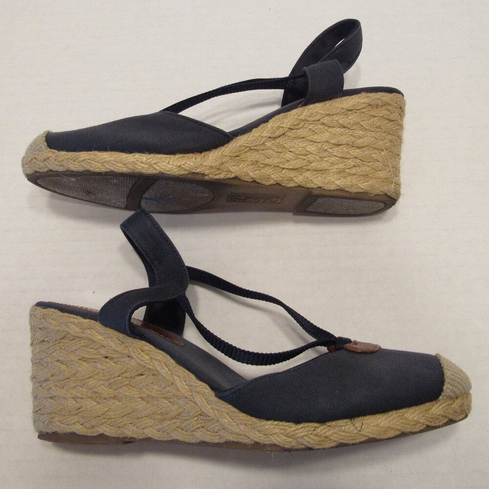 Chaps Clarisa Espadrille Wedge Slingback Blue Denim Sandals Size 6.5 - Picture 4 of 8